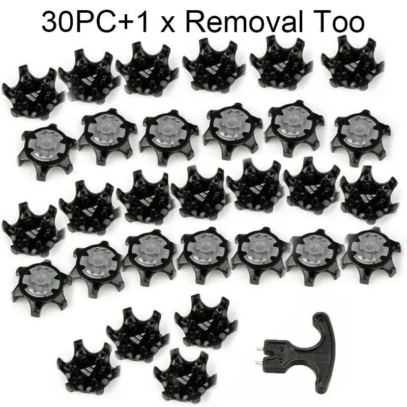 30PCS Golf Shoe Spikes Replacemen Clamp Cleat Screw Removal Tools 2.9x1.2cm Plastic Black Soft Durometer TPU Golf Accesserie