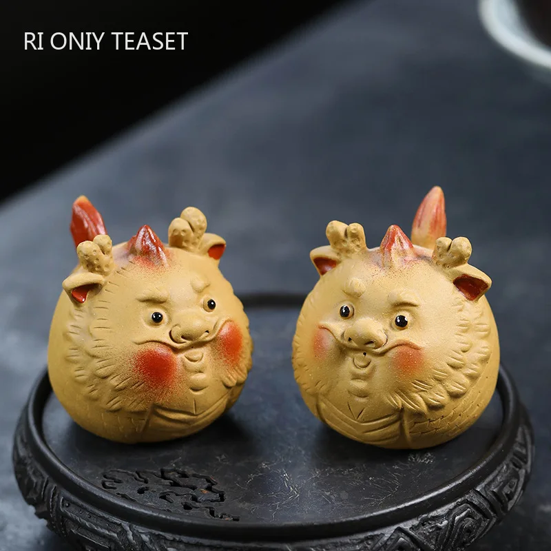 

Chinese Yixing Purple Clay Tea Pet Handmade Zodiac Dragon Ornaments Animal Tea Figurine Sculpture Crafts Home Tea Set Decor