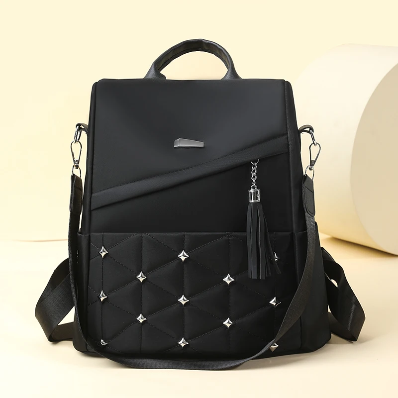 

Fashion Women Backpack, Large Capacity Nylon Anti-Theft Bag with Rivet Accents, Durable Commuter & Travel Backpack for Daily Use