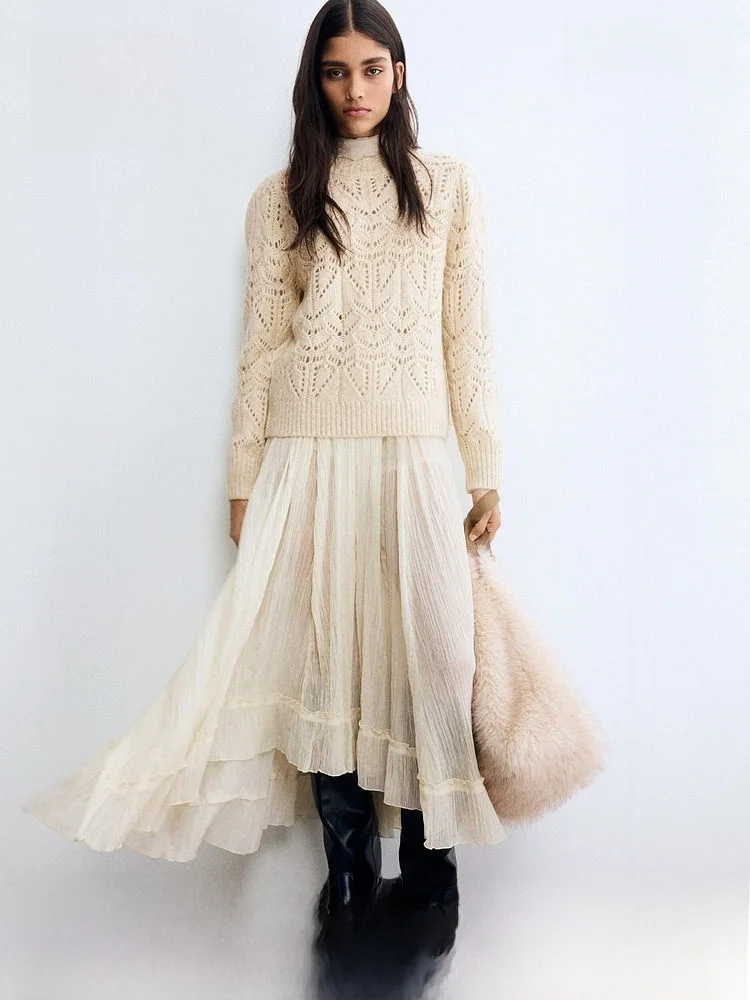 

Sweet Soft Women's Wool Knitted Sweater H&M Me Knitwear Casual Slim Fit Sle Regular Thin Winter Spring Faion