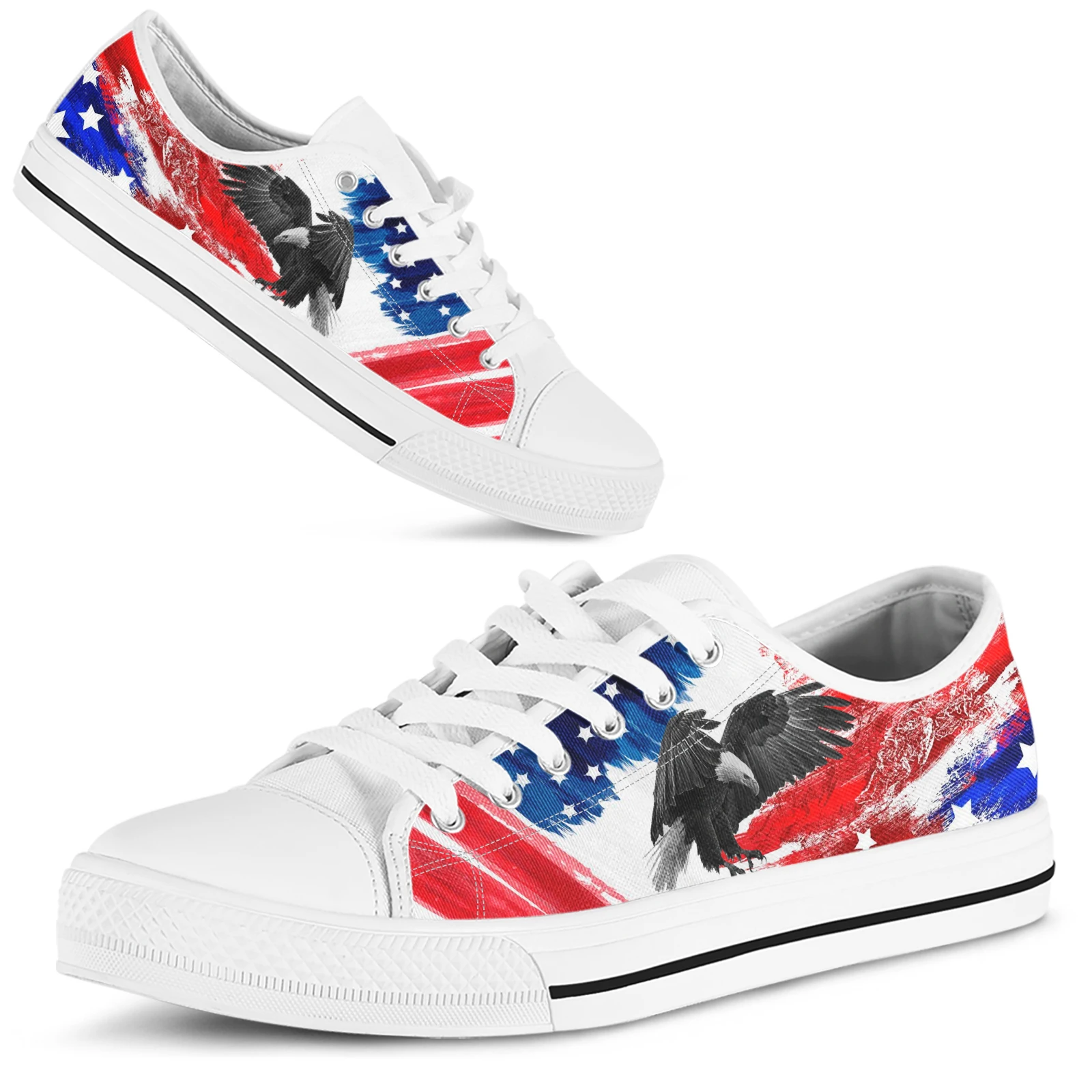 ELVISWORDS White Sneaker American Flag MAGA Fourth Of July Women Canvas Vulcanized Shoes Lightweight Lace-up Flats Zapatos Mujer