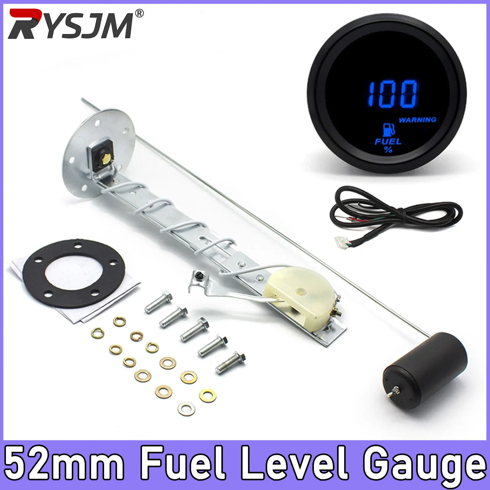 Car Fuel Float Sensor + 2inch 52mm Fuel Level Gauge 240-33Ohms Fuel Sending Units Electronic Display 12V Red Blue Backlight