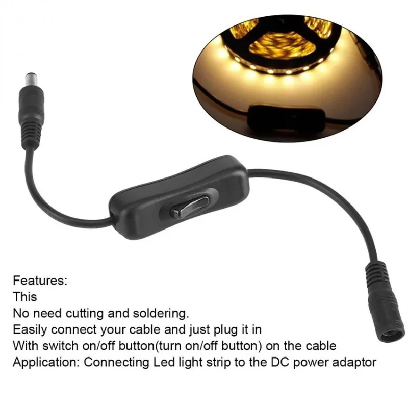 

5.5mm X 2.1mm DC Power Plug Extension Cord with ON/Off Switch Male to Female Connector Cable for LED Strip Light 3528 5050 5630