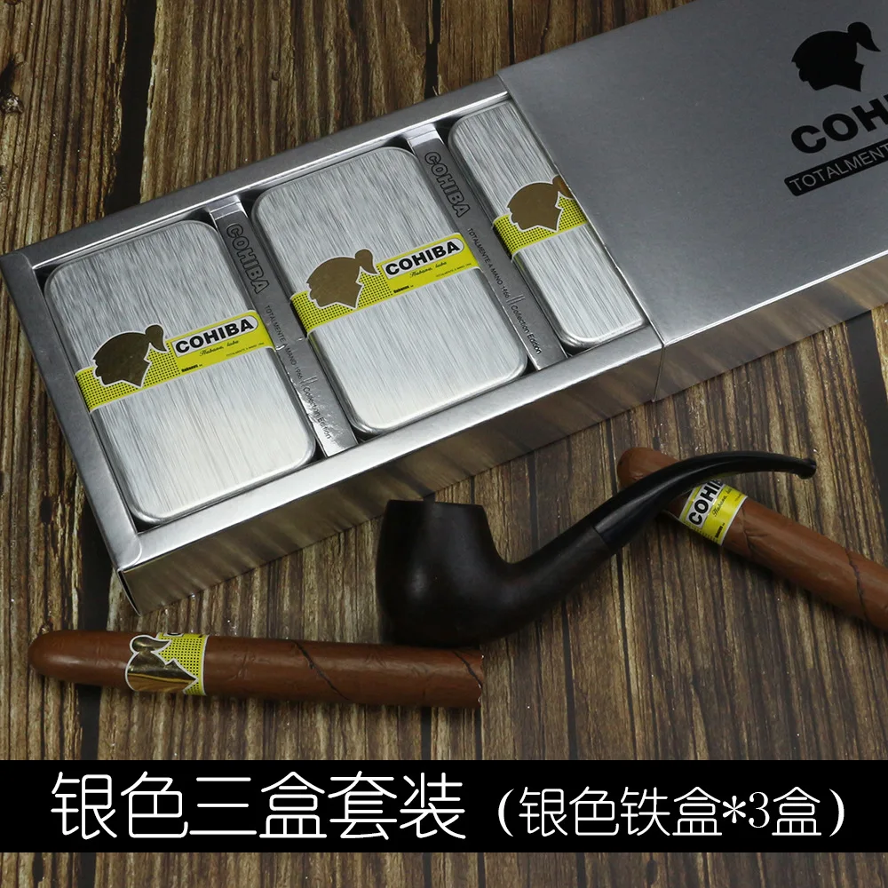 Luxury Metal Case Cigar Matches with Cohiba and Lengthened Pipe. Perfect Gift for Cigar Aficionados.