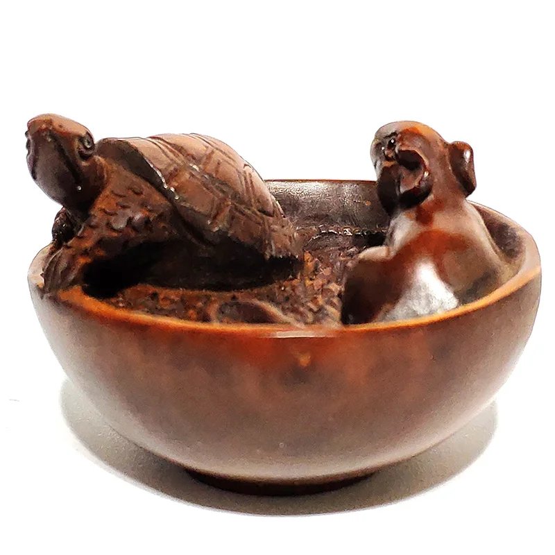 

Y7122-1,8 "резная вручную Японская статуэтка из бокса и сетки-милая мышь и черепаха в миске