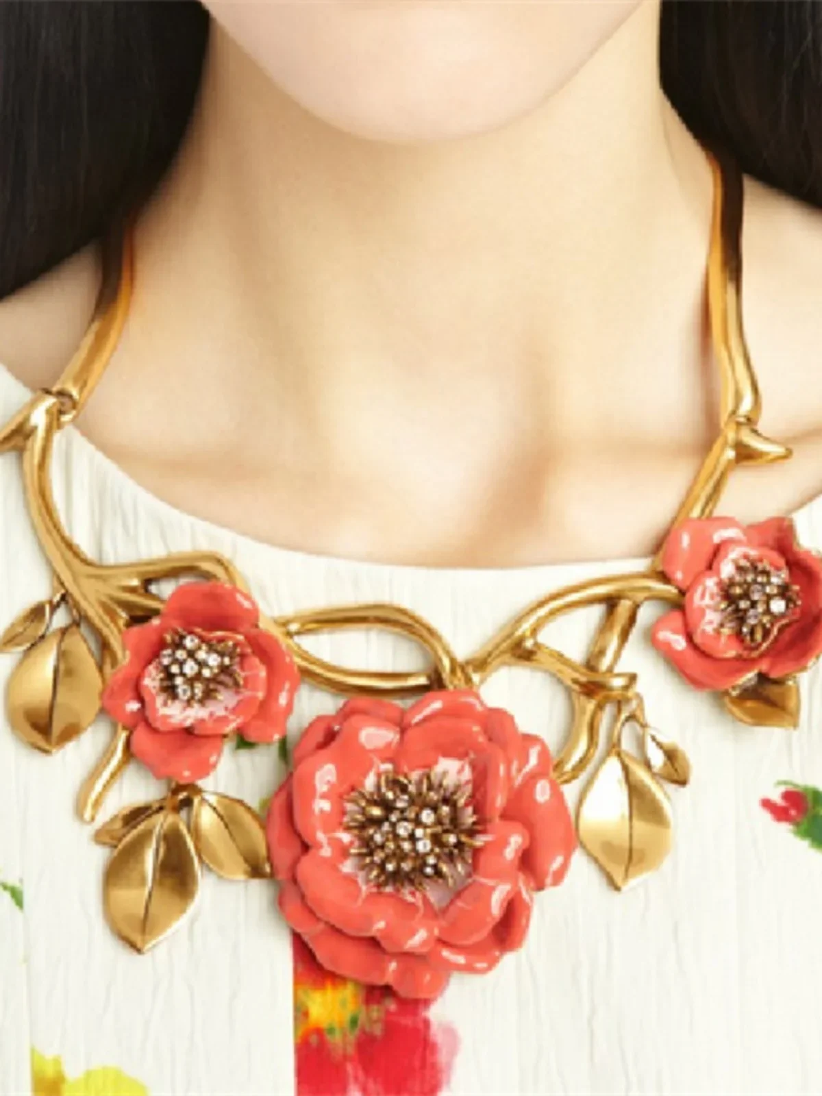 

European and American Trendy Fashion Modern Girl Exaggerated Elegance Retro Enamel Flower Luxury Necklace