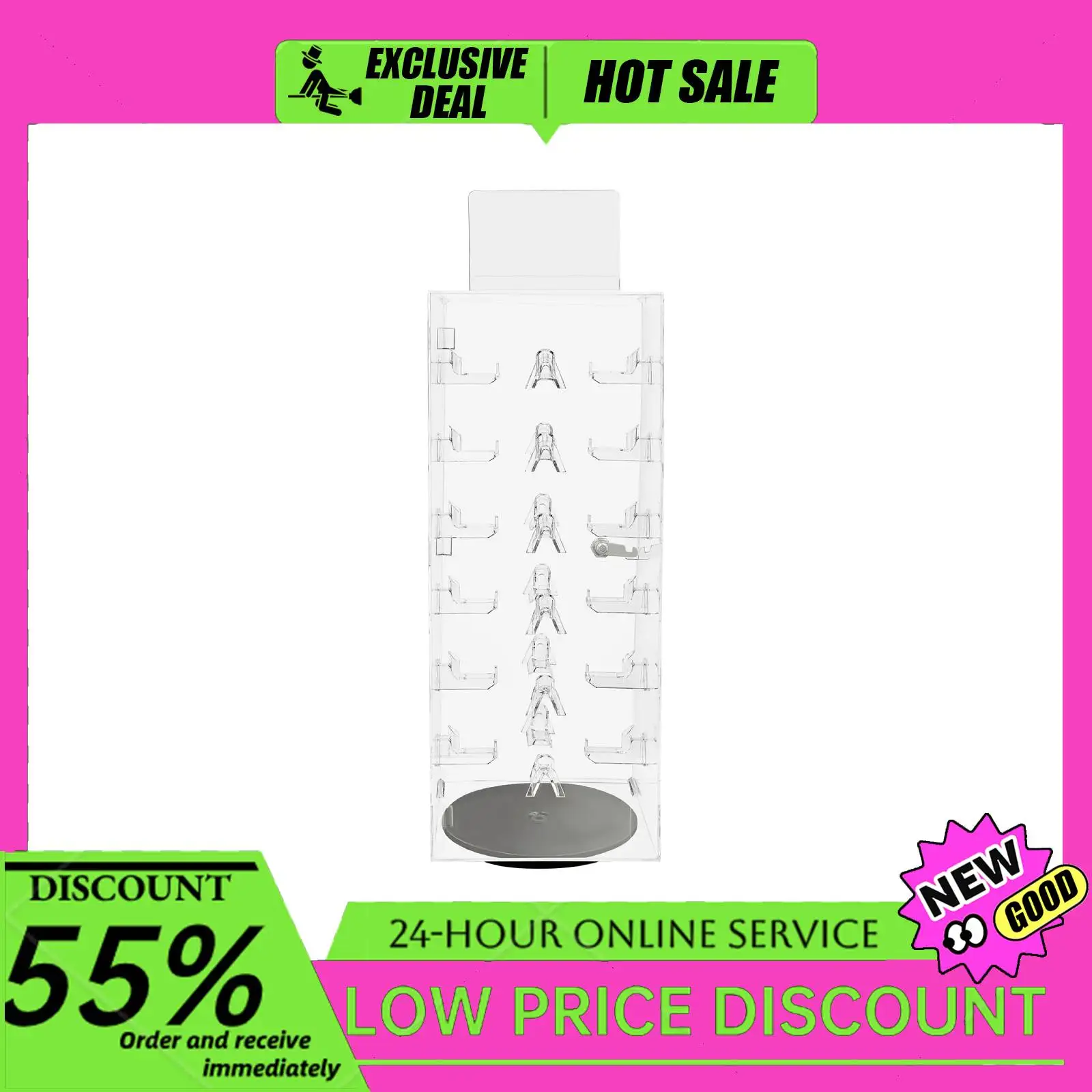 

24 Pair Lockable Sunglass Display Case 360° Rotating Acrylic Eyewear Organizer with Top Mirror for Store/Home