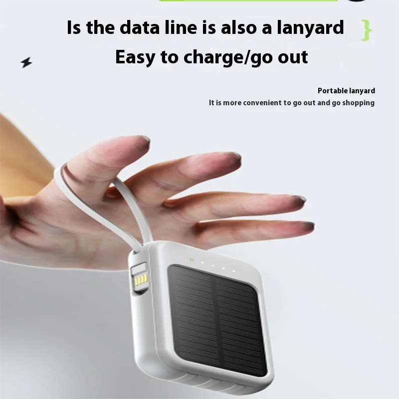 20,000mah Large-Capacity Solar Power Bank Usb With Built-In Four-Wire Mini Portable Outdoor Power Bank Battery Gift