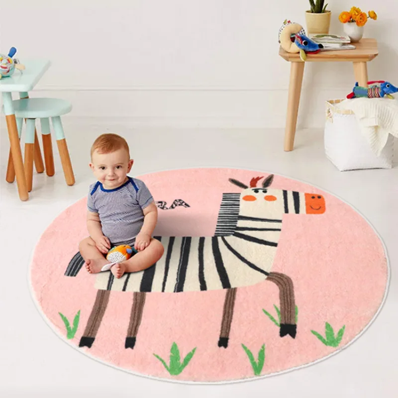 Children's Room Cartoon Carpet Cute Bedroom Decor Thicken Rug Round Plush Fluffy and Soft Rugs Large Area Washable Floor Mat