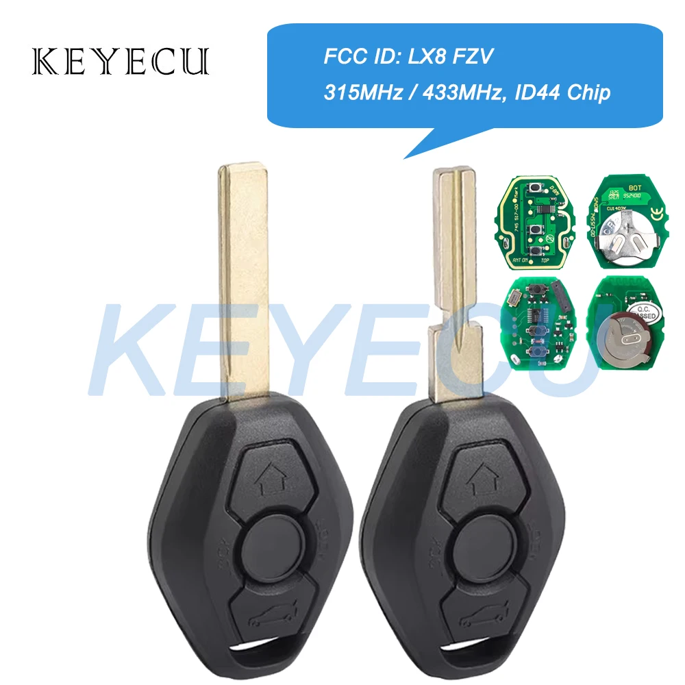 Keyecu For BMW EWS System E38 E39 E46 X3 X5 Z3 Z4 1/ 3/ 5/ 7 Series Remote Car Key Fob 315MHz 433MHz Adjustable With ID44 Chip