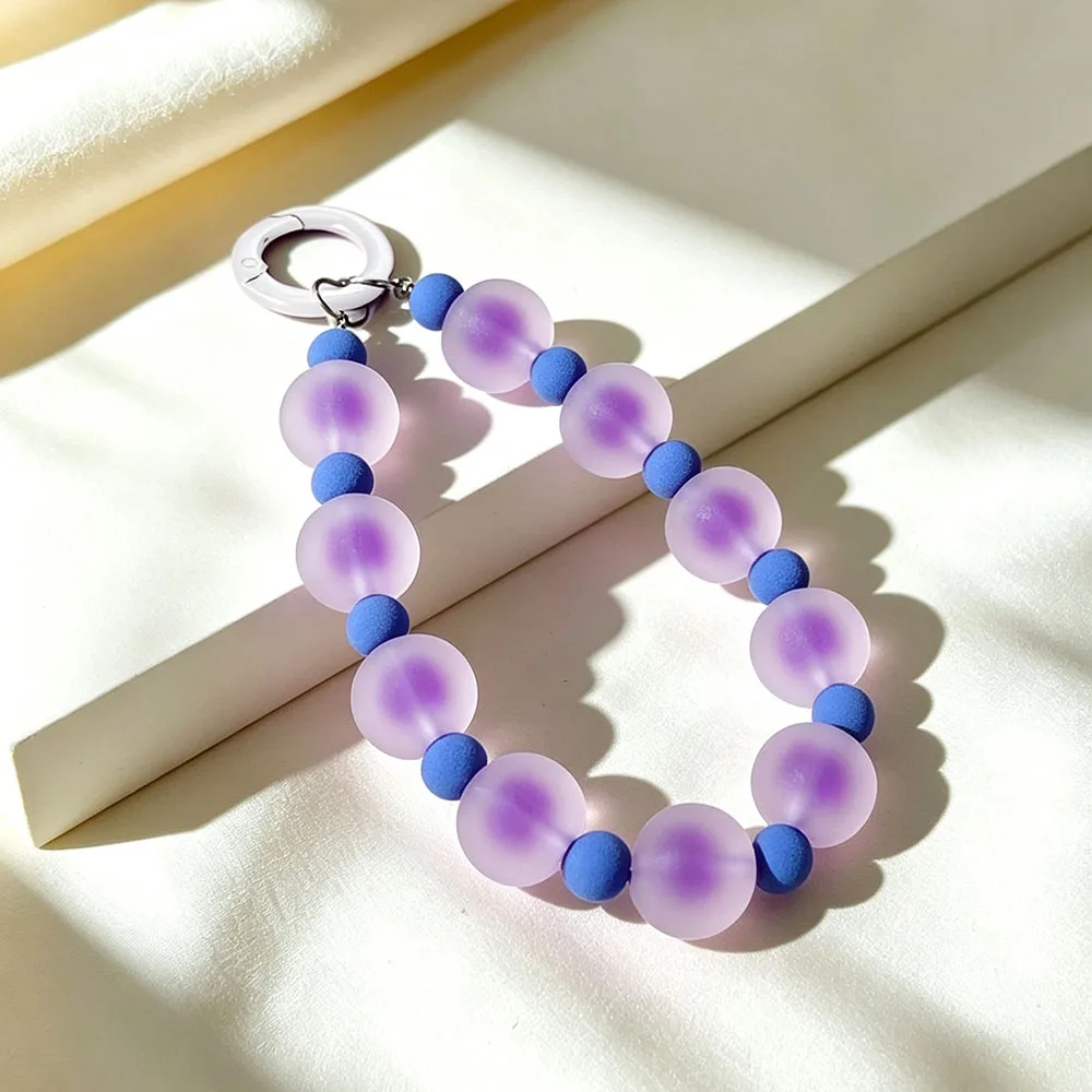 Jelly Colorful Acrylic Beaded Phone Charm Strap Frosted Style Wristlet Lanyard Keychain Pendant for Phone Case Bag Accessories view 4