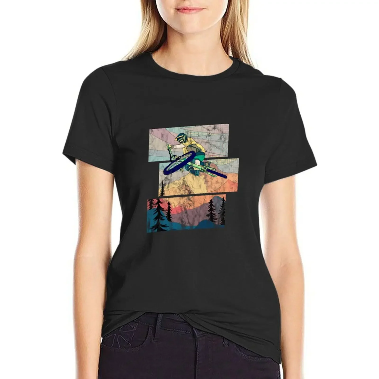 

Retro mountain biker shredding and roosting on the trail T-Shirt funnys blanks korean fashion Women's clothing