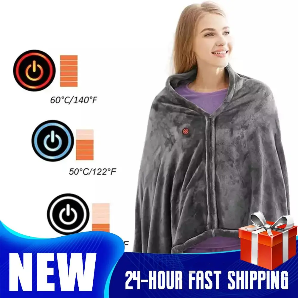 

New USB Heated Shawl Blanket Electric Warming Wrap Wearable Heated Poncho 3 Heating Level Electric Heating Blanket Body Warmer