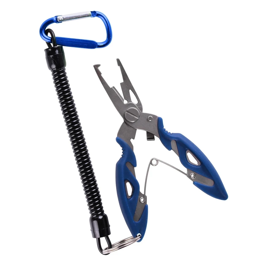 Multifunction Fishing Pliers Braid Line Cutter Hook Remover Split Ring with Coiled Lanyard Tackle Tool