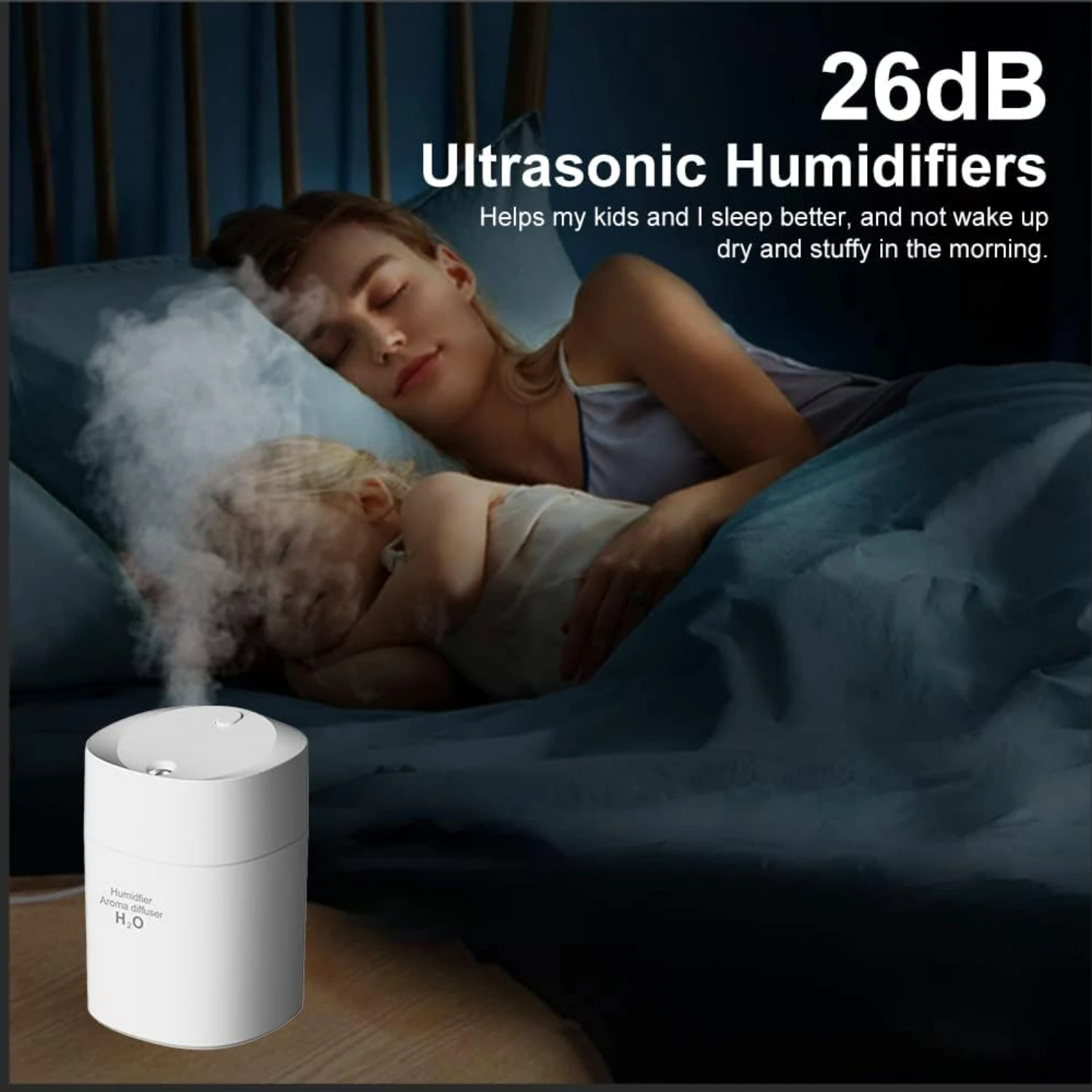 เครื่องทําความชื้นตั้งโต๊ะส่วนบุคคล Mini USB ขนาดเล็กและพกพาได้ Super Quiet พร้อมไฟกลางคืน LED - เหมาะสําหรับรถยนต์ ห้องสํานักงาน ห้องนอน