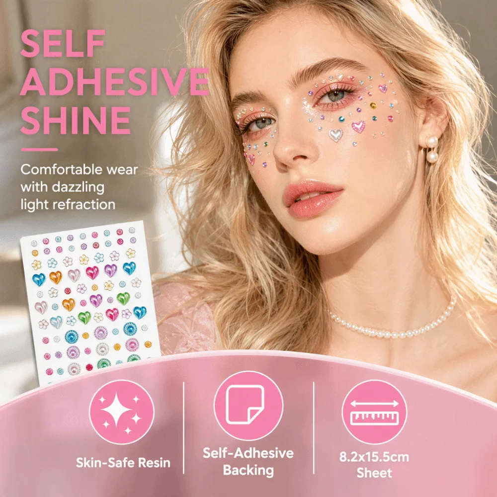 with Adhesive Backing Bedazzling Sticker Makeup 3D Resin Face Eye Jewels Sticker DIY Waterproof Crystal Gem Sticker Festival