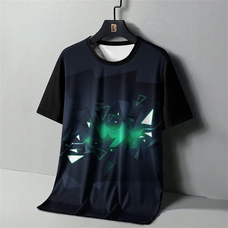 تي شيرت رياضي بسيط برسومات للرجال صيفي كاجوال بأكمام قصيرة مطبوع ثلاثي الأبعاد للياقة البدنية تي شيرت فضفاض يسمح بمرور الهواء برقبة دائرية تي شيرت للجيم