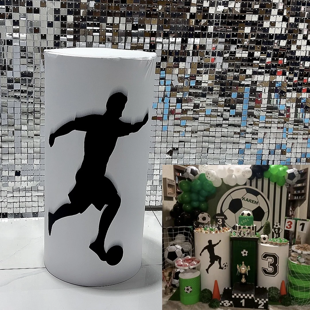 

Football Player Cylinder Covers Stretchy Pedestal Cover Birthday Baby Shower Desserts Tablecloth Props HP-480