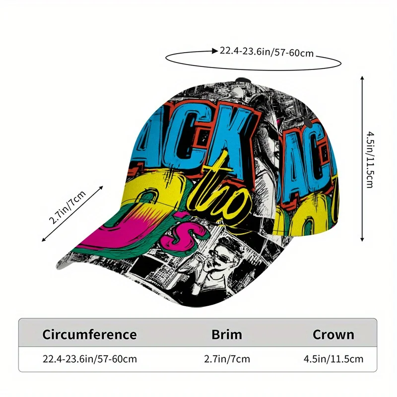 A Snapback Baseball Cap Showcasing a Vibrant Full-Body Design Inspired by 90S Retro Graffiti Perfect for Sports Running