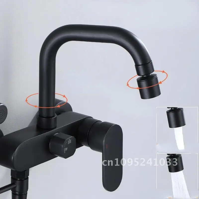Kitchen Faucet Into Wall Type Hot Spray Gun Rotary Universal Copper With Black Cold Water And Bathroom