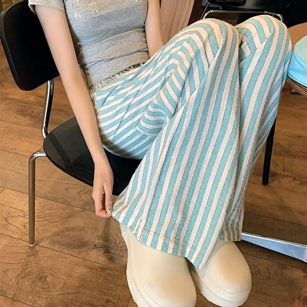 Pantaloni lunghi a righe casual alla moda chic Pantaloni larghi a vita alta Pantaloni a gamba larga Pantaloni a gamba dritta sottili Ragazze
