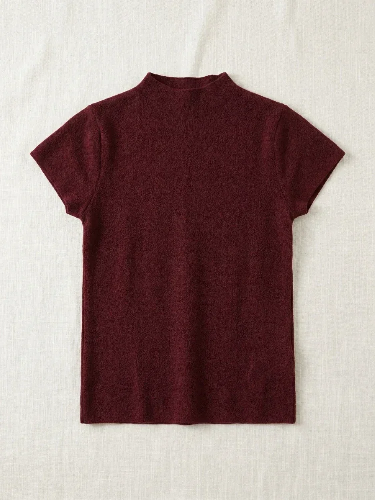 2026 Herbst Neu Slim Fit Einfarbig Vielseitige Oberteile Damen Kurzarm T-Shirt Weibliches O-Neck Strick-Shirt Streetwear – Detail 5