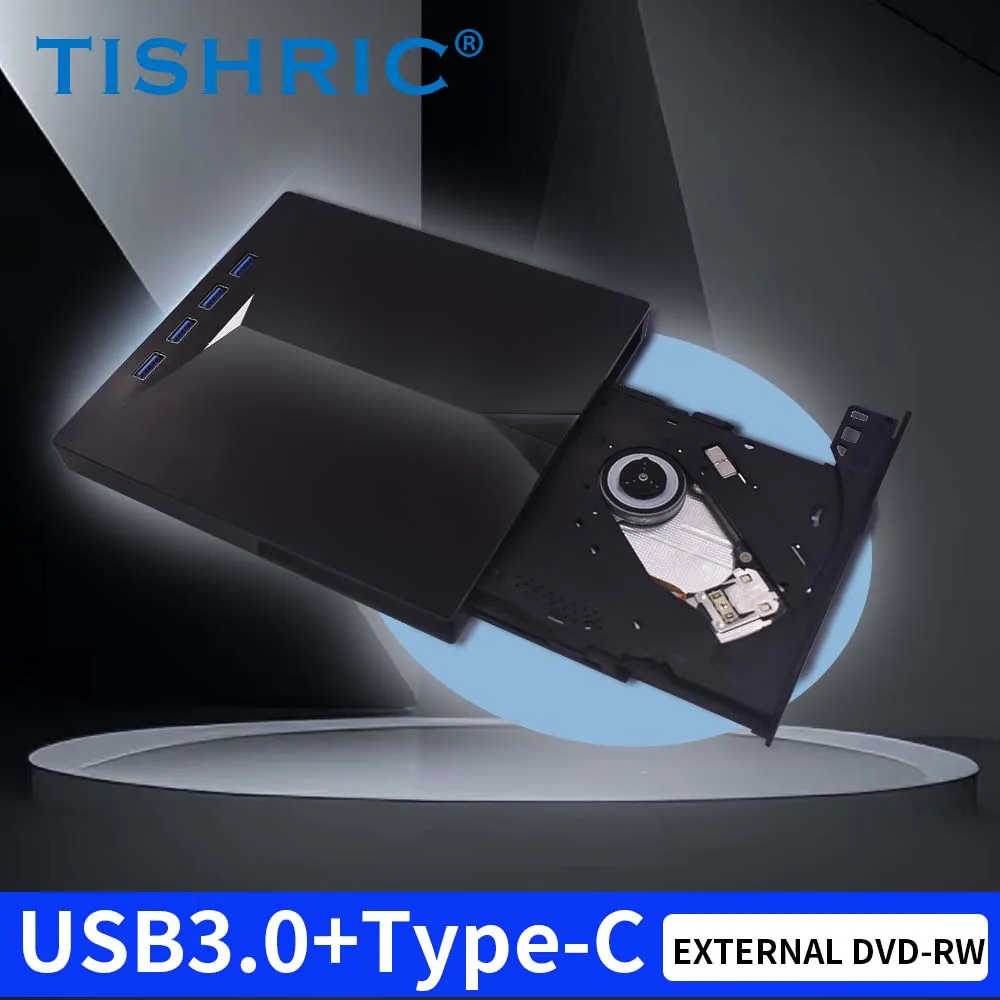 TISHRIC Type C USB External DVD CD Drive 6 In 1 4 Ports USB TF SD Card Reader External CD DVD Burner Reader Write For PC Desktop