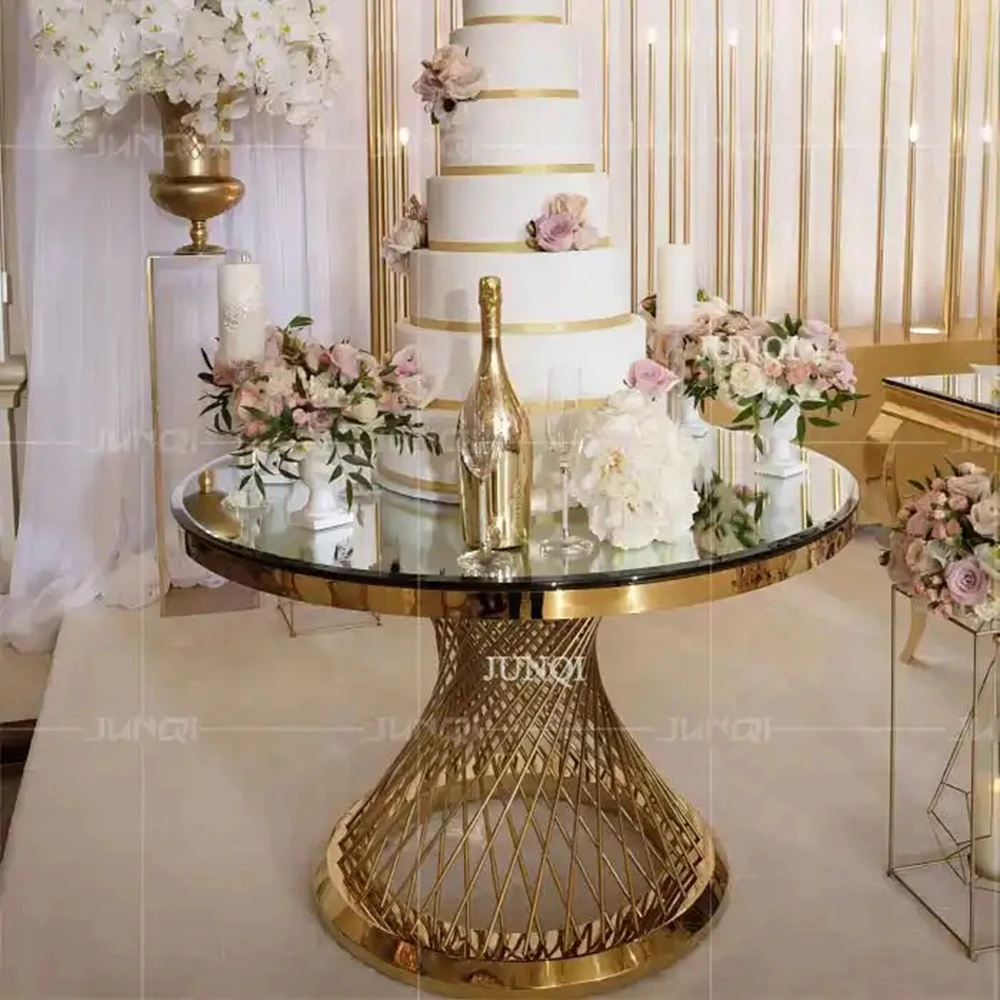 Modern gold frame stainless steel mirrored cake stand set for dessert table wedding decoration cake table 312