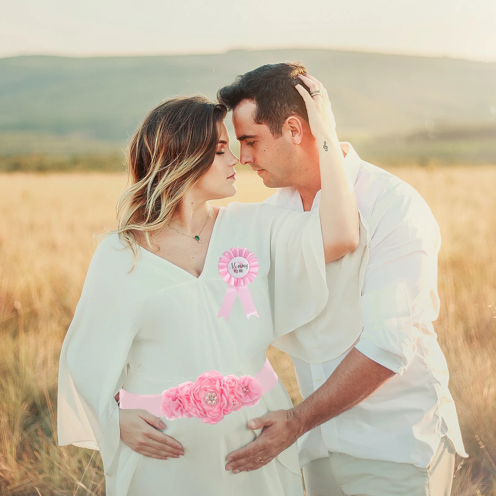 1 set 1 Set Maternity Sash Corsage Set Premium Pregnancy Flower Belly Belt For Baby Shower Photo Props Mommy Daddy Announcement