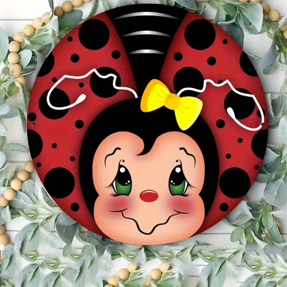 لوحة فنية جدارية معدنية ساحرة على شكل خنفساء - لافتة حديدية مستديرة للمنزل والبار والمقهى والنادي وغرفة المعيشة وغرفة النوم وديكور المطبخ