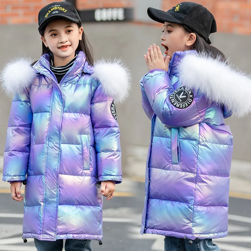 YBFSKID Russian Winter Children Down Jacket Faux Fur Sticker Plus Velvet Little Girl Parkas Shinny Thicken Junior Girl Outerwear - view 4
