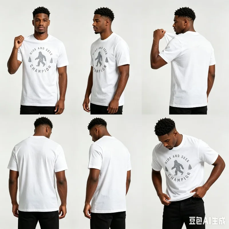 Men's Black White 'Hide And Seek Champion' Bigfoot Print T-shirt, Funny Sasquatch Top