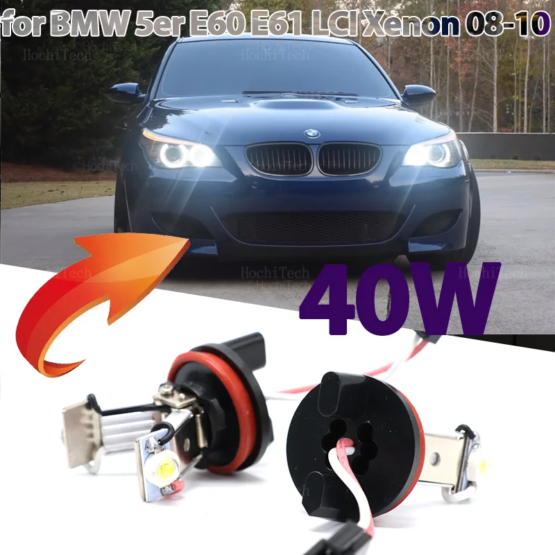 Canbus Error Free LED Angel Eyes Marker Lights Bulbs for BMW 5 Series E60 E61 LCI Xenon Headlight 2008-2010 40W White H8