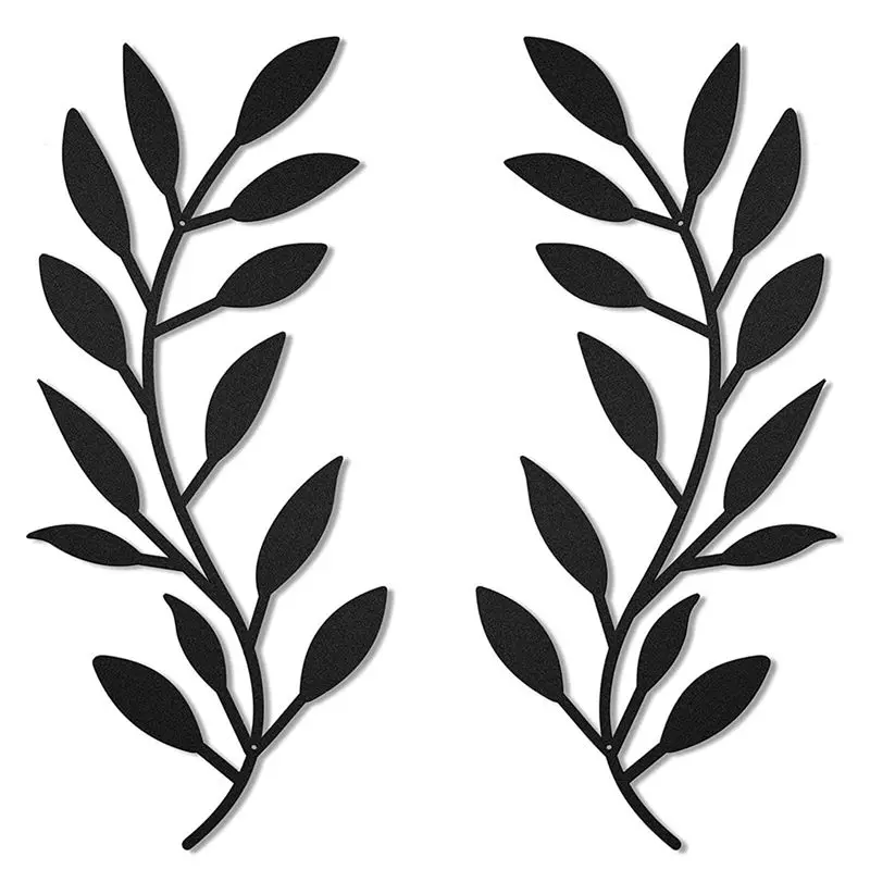 AA94-2 Piece Metal Leaf Wall Decorative Wall Art Wrought Iron Black Metal Living Room Craft Decorations