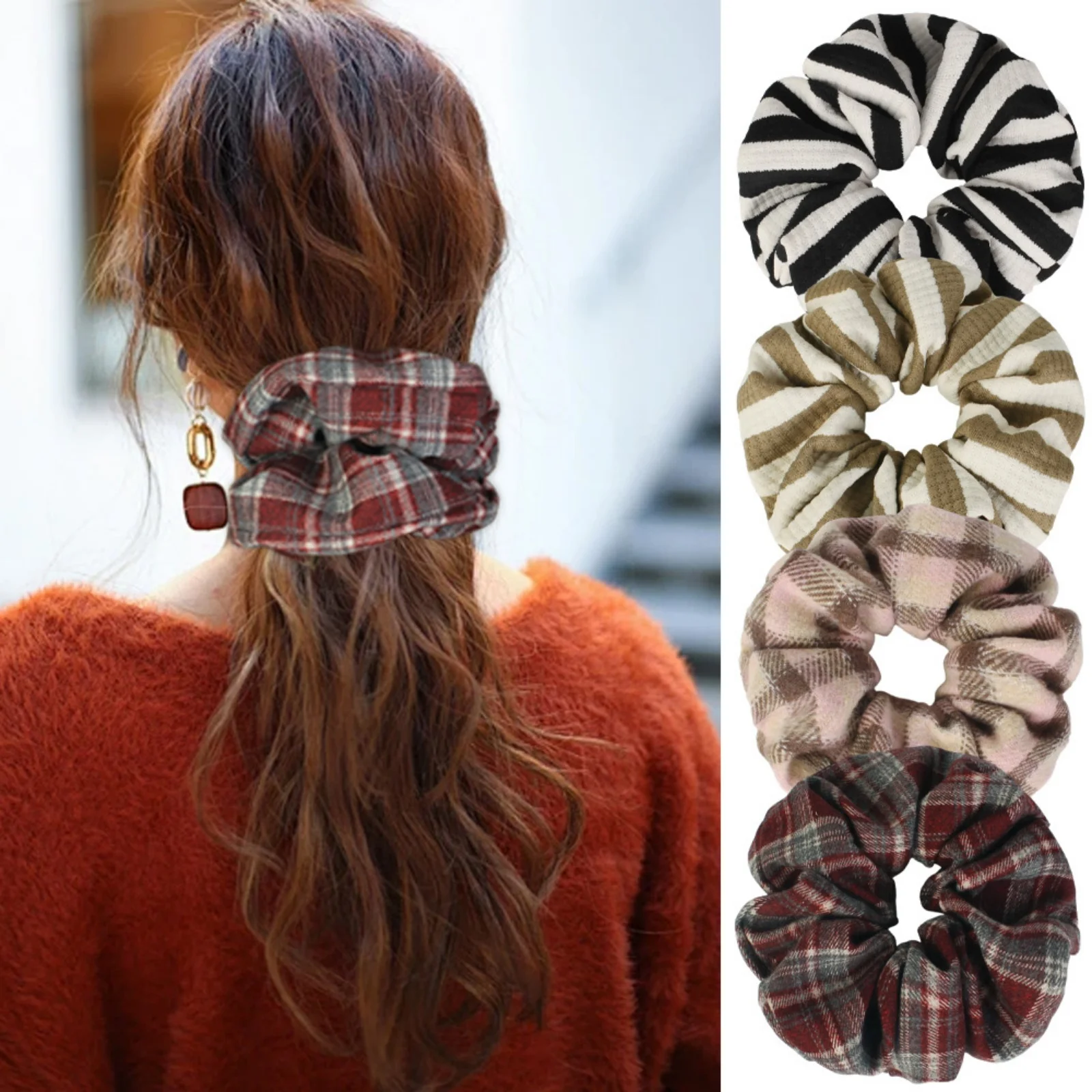 1 Stück karierte Haargummis für Frauen, mehrfarbige karierte Haargummis, elastische Vintage-Haarbänder, Haarschmuck im koreanischen Stil