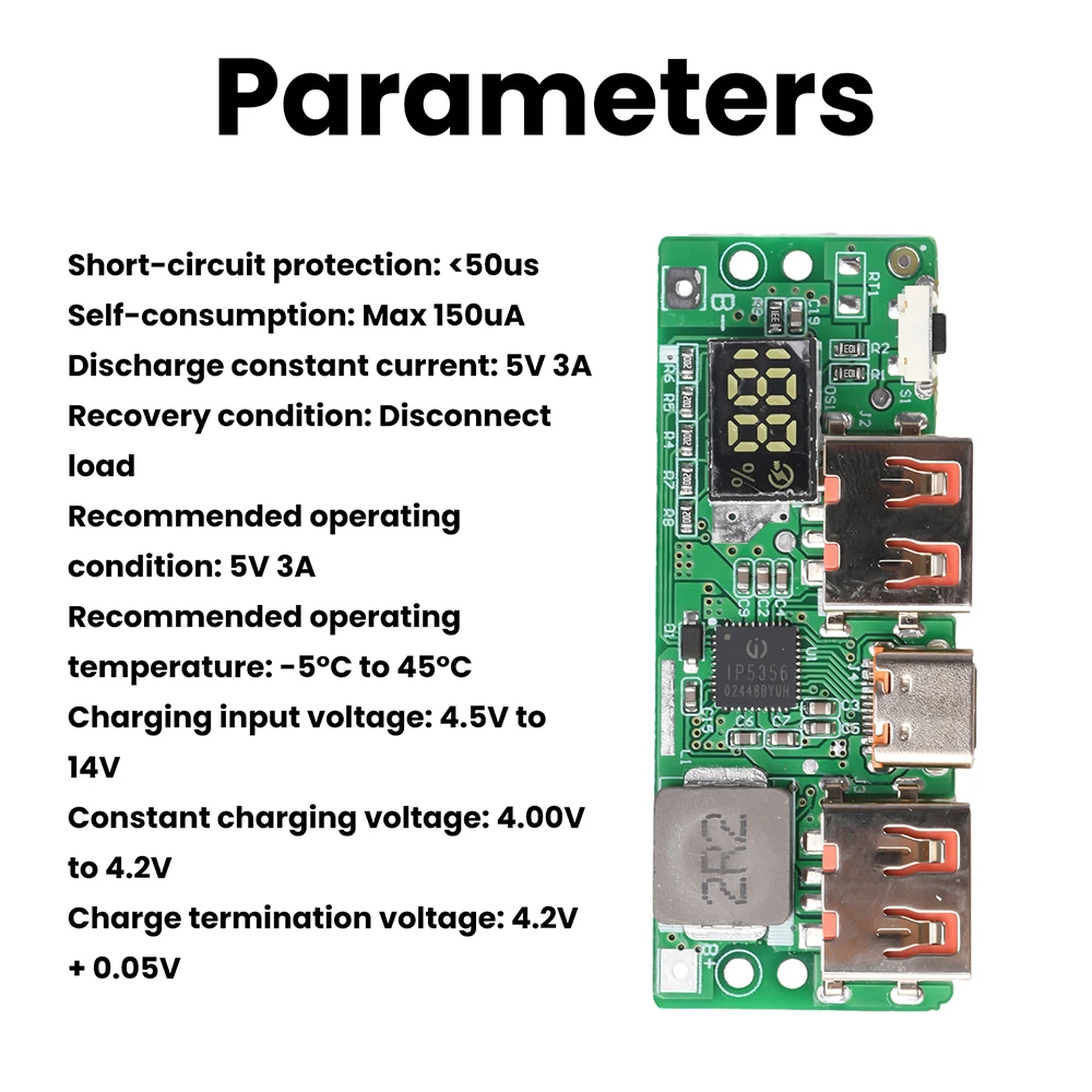 5V 3A Lithium Battery Digital Fast Charging Module IP5356 Micro