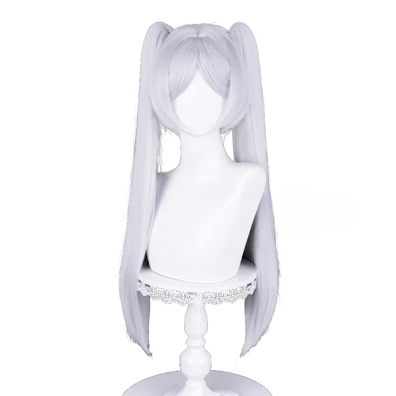 Anime Frieren Cosplay Wig Silver White Two Ponytails Heat Resistant Synthetic Hair Wigs