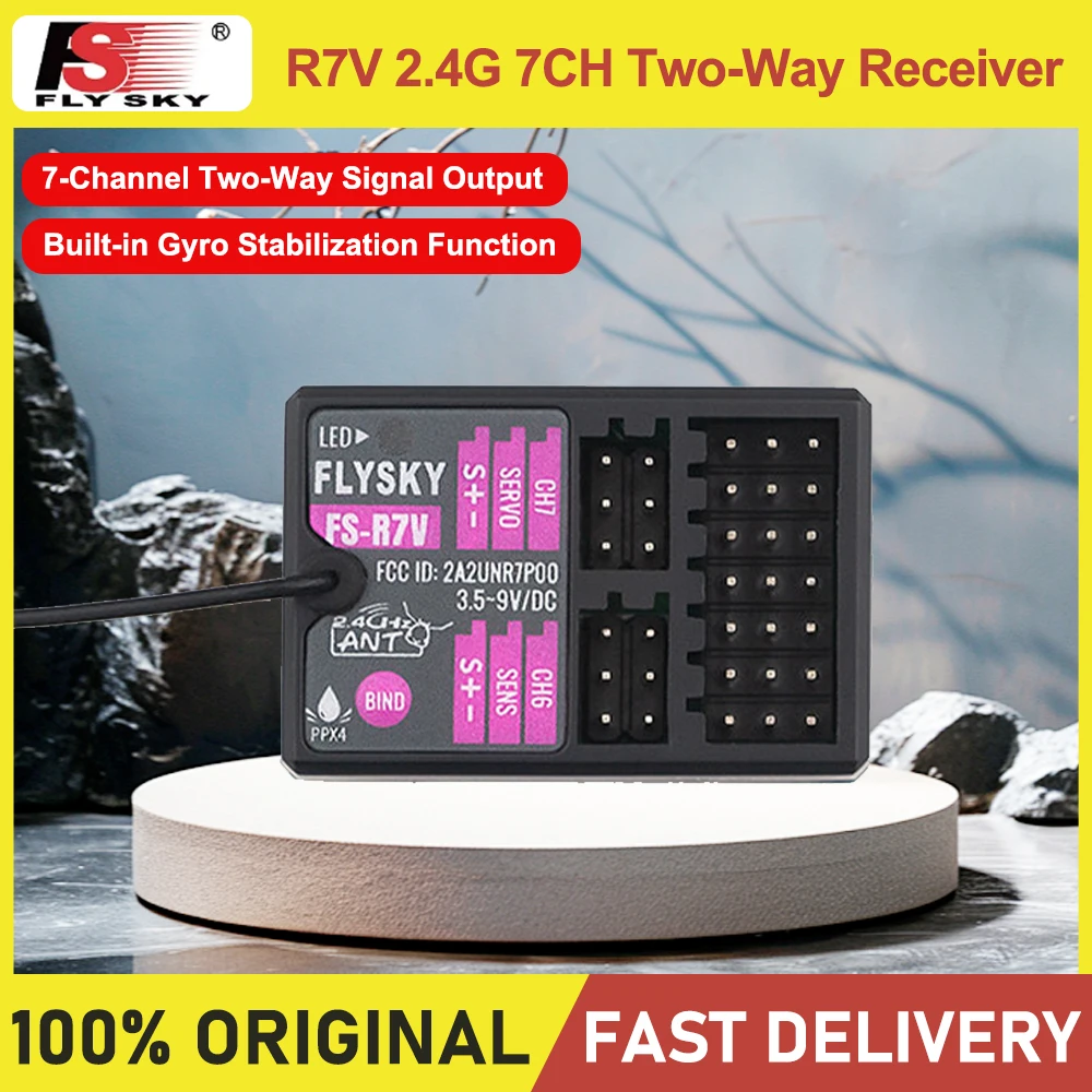 FLYSKY FS‑R7V 2.4G 7CH Two‑Way Receiver Built‑in Gyro ANT Protocol IPX4 Waterproof For G7P G11P RC Car Boat Crawler Spare Parts