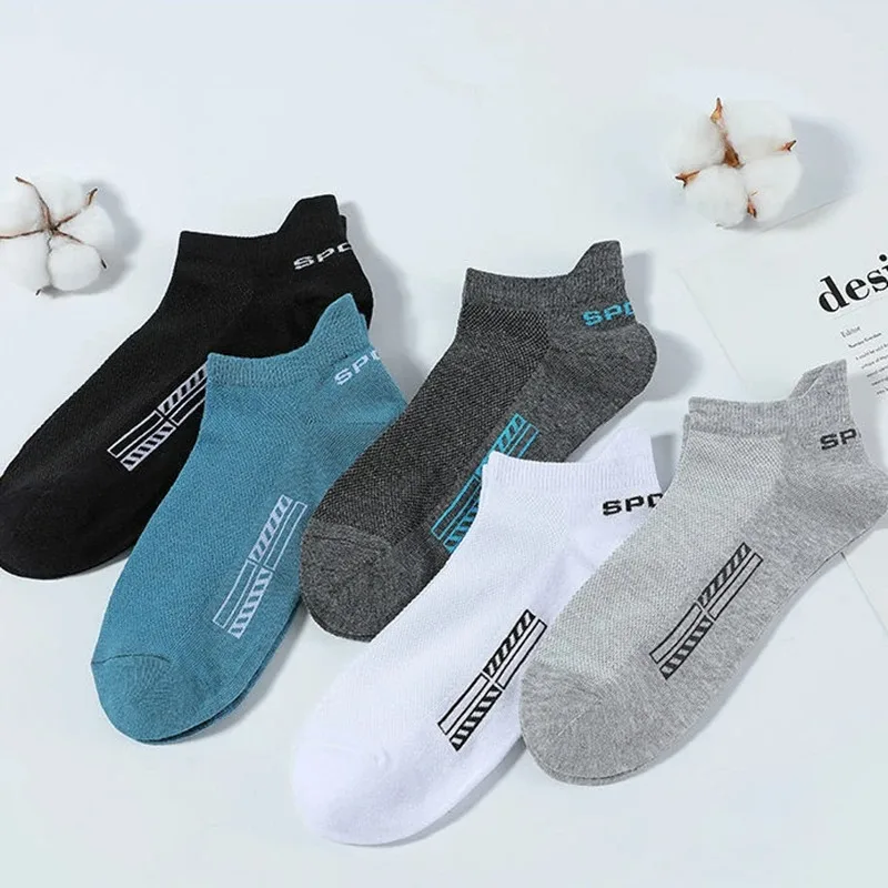 5Pairs High Quality Men Ankle Socks Breathable Cotton Sports Socks Mesh Casual Athletic Summer Thin Cut Short Sokken Size 38-45