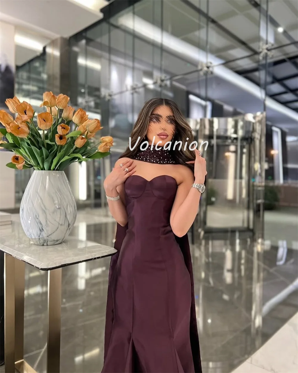 Customized Modern Style Elegant Charmeuse Beading Rhinestone Mermaid Strapless Long Dresses Bespoke Occasion Dresses Fashion