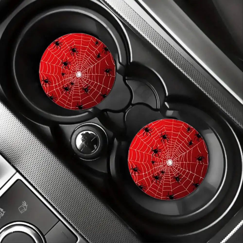 Spider Web EVA Car Cup Holder Coasters Non-Slip Beverage Pads Universal Fit Halloween Decor