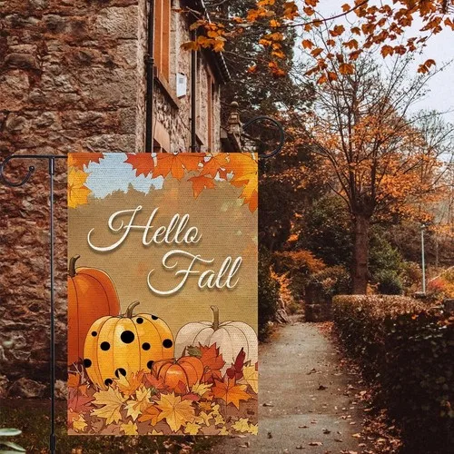 علم حديقة عيد الشكر من Hello Fall، 12 × 18 بوصة خريف مزدوج الجوانب RMQ-36 VVJ HHU