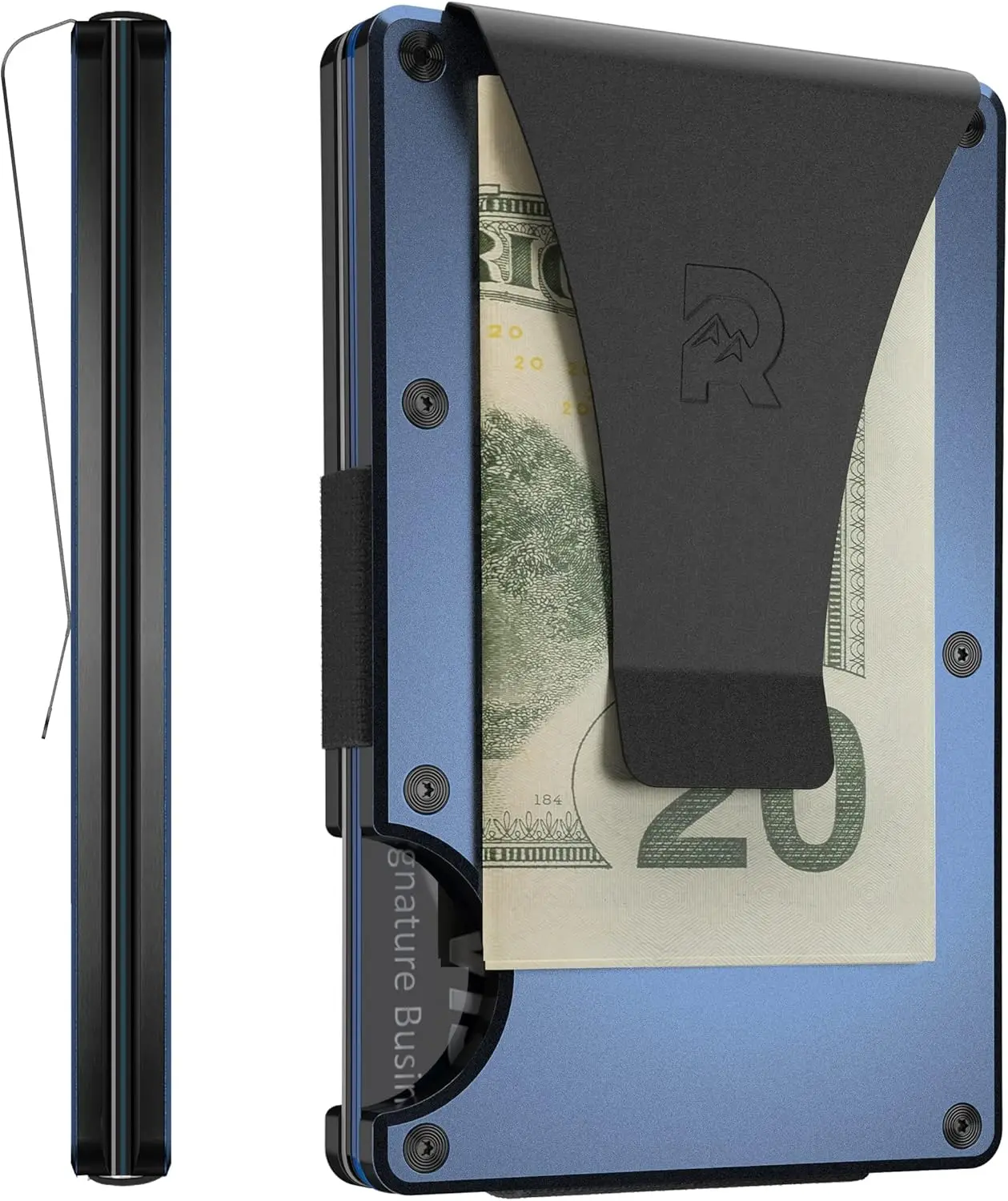 

Men's Slim Aluminum Wallet with RFID Blocking, Elastic Cash Strap & Money Clip for Front Pocket