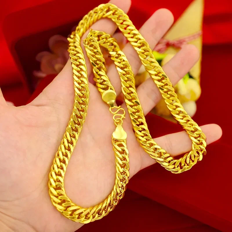 Luxurious AU750 necklace 18K gold necklace men's flat chain boss chain simple and elegant domineering mens length 60 cm