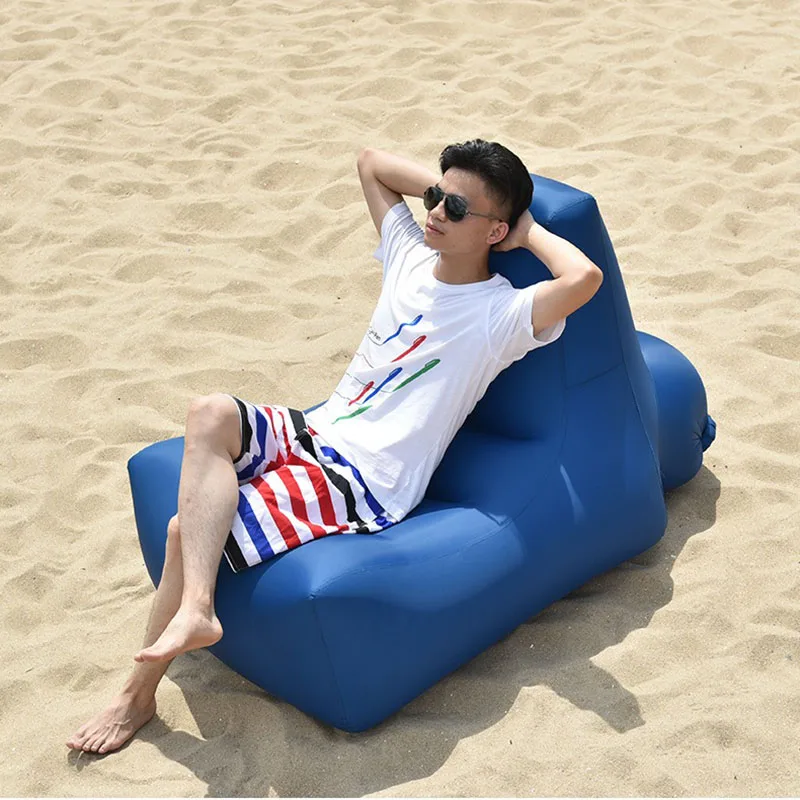 Outdoor Inflatable Sofa Square Bottom Armchair Air Beach Camping Travel Furniture Chair Tool-Free Folding Air Sofa Leisure Seat