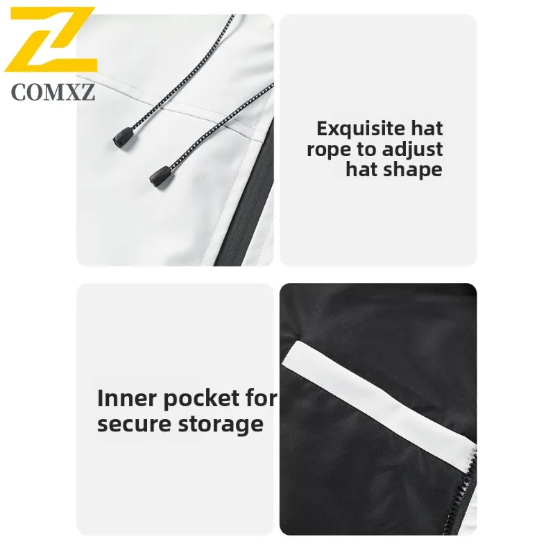 COMXZ Men Hooded Jacket Outdoor Windproof Waterproof Adventure Cycling Hunting Camping Jackets Solid Color Handsome Autumn Coat