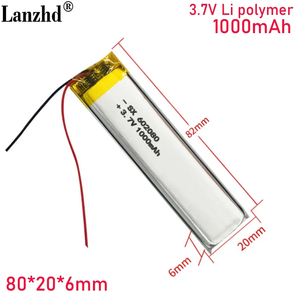 

3.7V LI Polymer Lithium Li-Po 602080 602070 602060 Rechargeable Battery For GPS DVD E-book Electric toothbrush Tablet PC