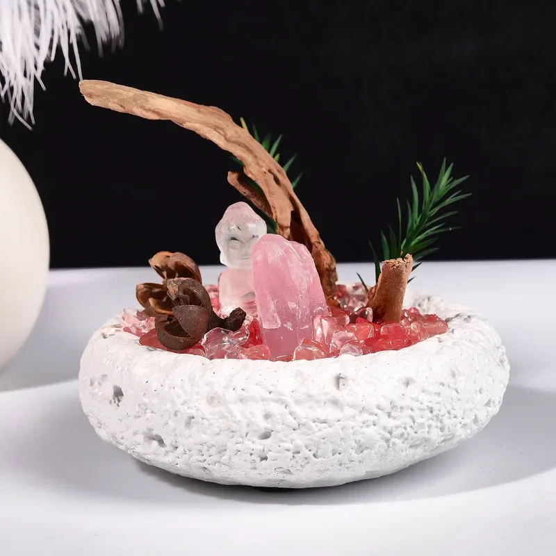 Popular natural red crystal bonsai with crystal baby Buddha Zen full office home desktop creative ornament