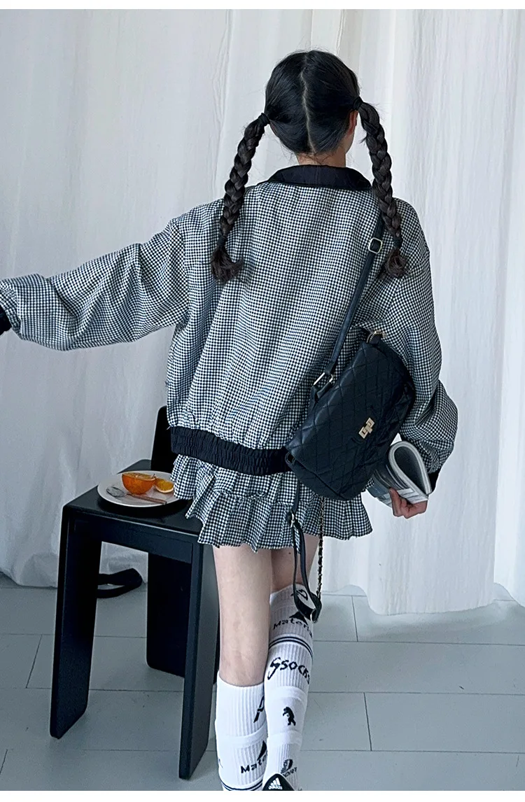 Spring Fall Girls Set Clothes Teenager plaid hooded jacket Cardigan Top and bottom mini pleated skirt 4 5 10 11 12 14 year suit