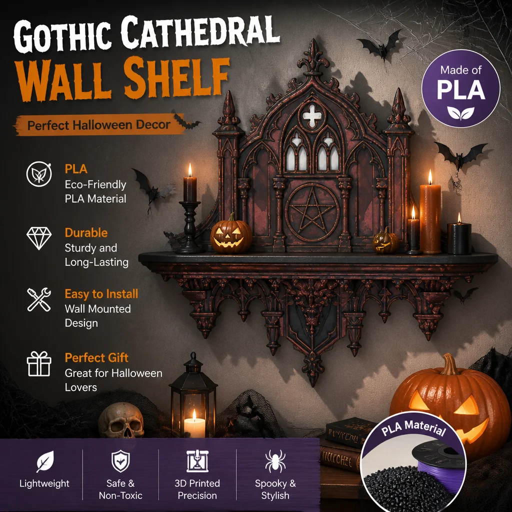 Gothic Cathedral Pentagram Wall Shelf, Vintage Bronze Plastic Floating Display Shelf for Witchy Dark Academia Halloween Home Dec